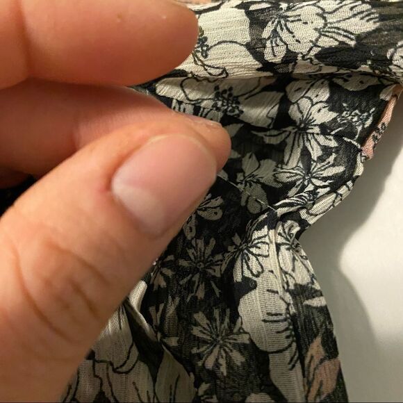 H&M Floral Sheer tunic Long Sleeve Blouse Peasant Mock High Neck button up -2 - Picture 6 of 12